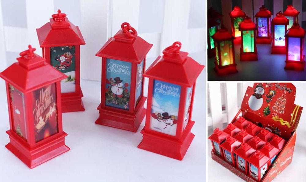 Czerwony świecący lampion LED  świąteczna dekoracja. Latarenka Mikołaj