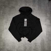 MĘSKA Bluza z Kapturem Hoodie Bawełna Duże Logo Adidas Czarna 3 Paski