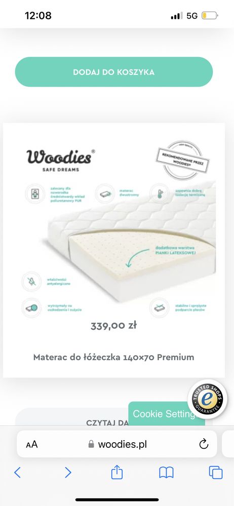 Łóżeczko drewniane woodies 140x70 z materacem