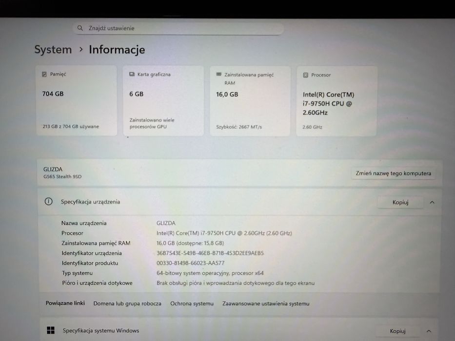 Laptop MSI GS65 16gb ram