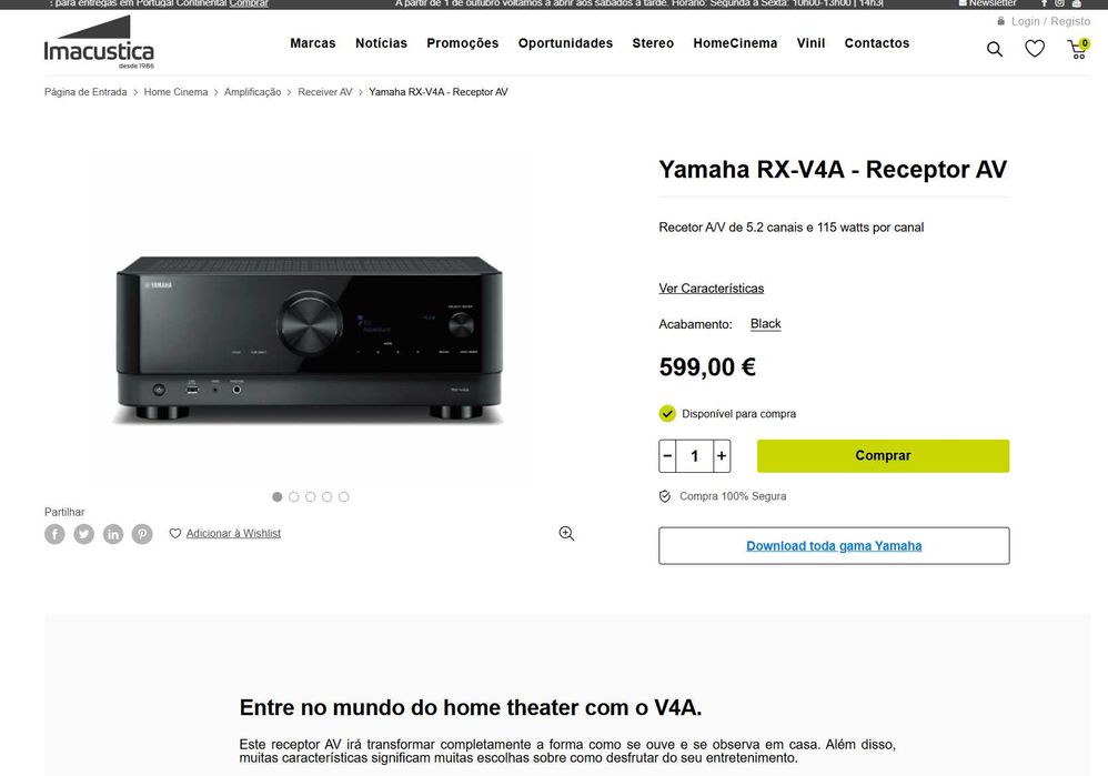 receptor AV yamaha rx-v4a