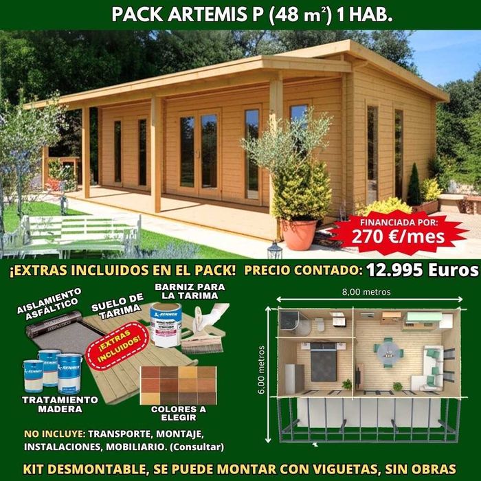 Casa de madeira de 32m2 - Modelo ARTEMIS 8x4