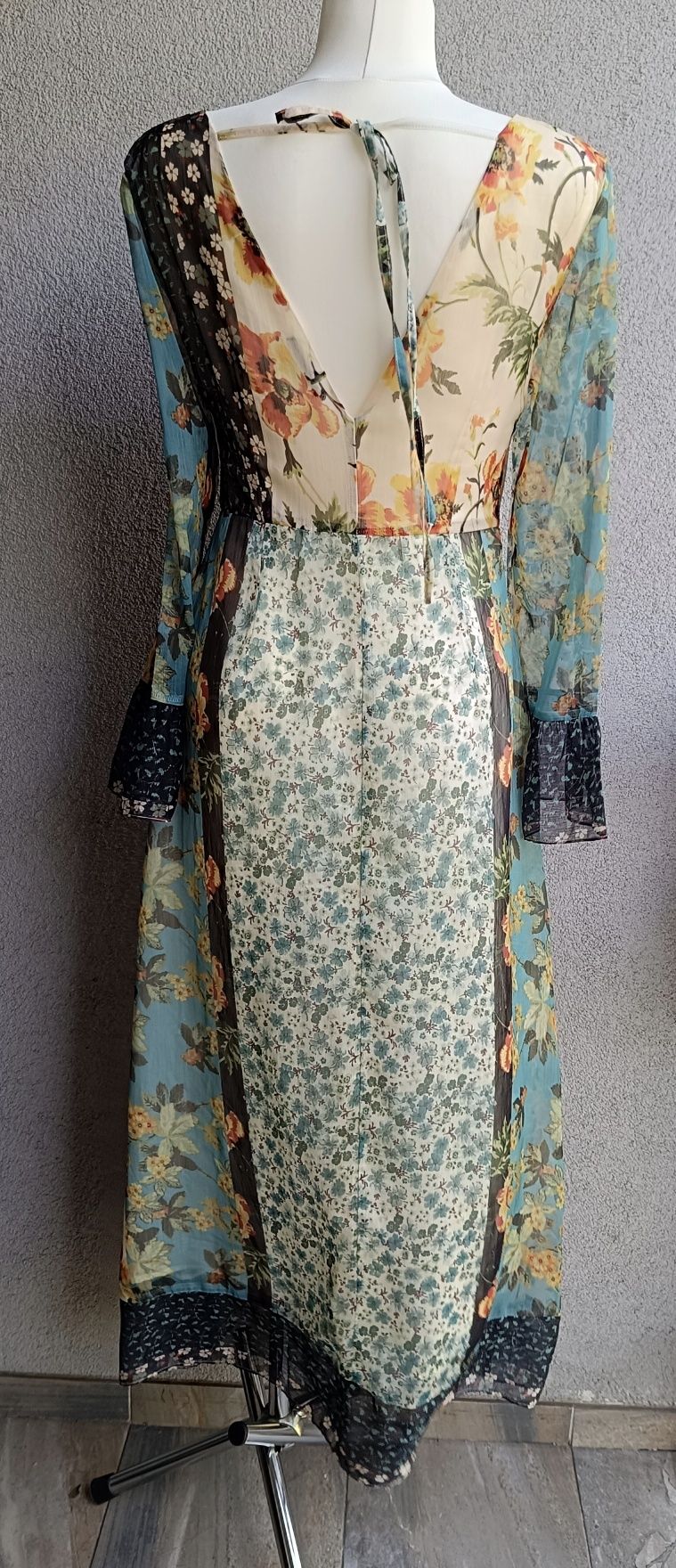 Sukienka letnia M biust 46x2 zwiewna romantic kwiaty maki