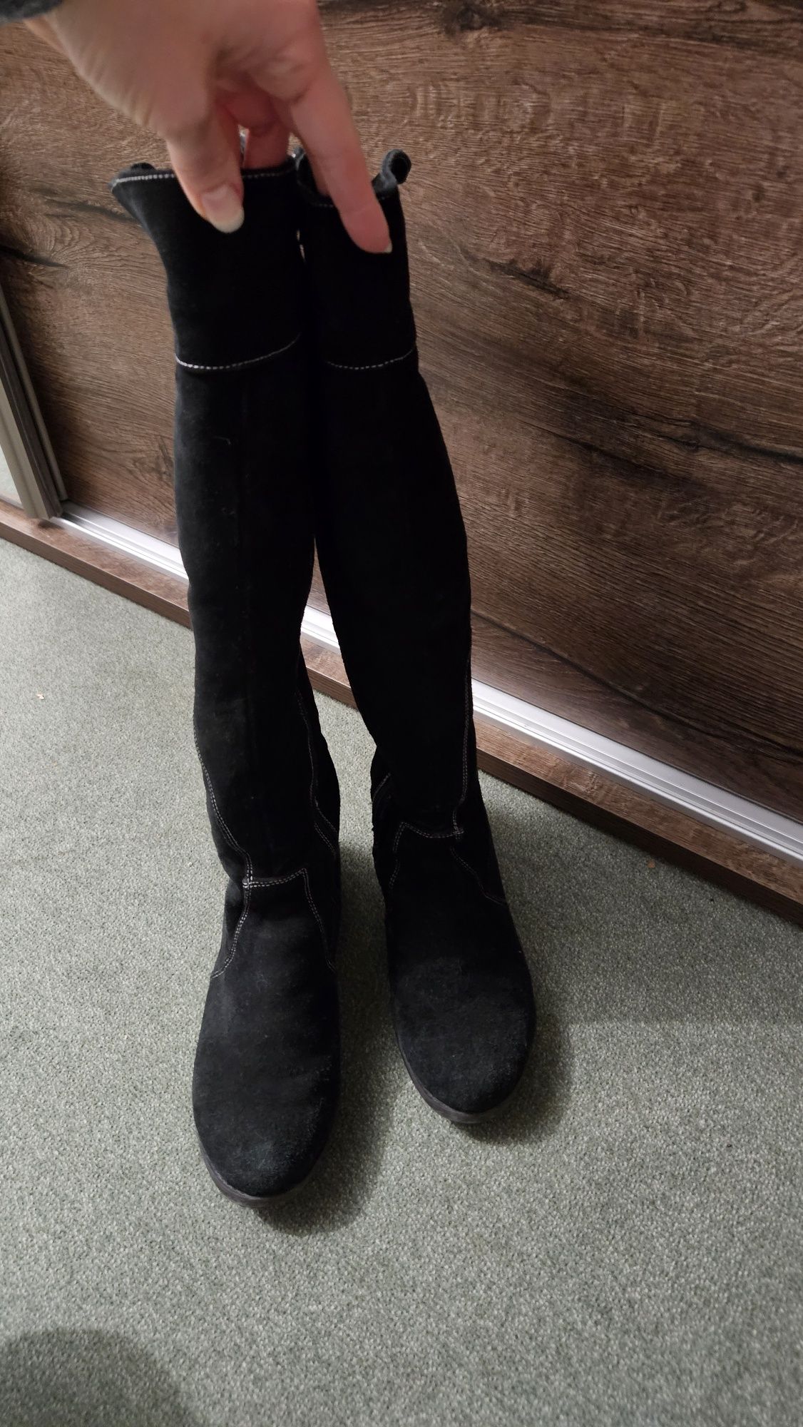 Zimowe buty zamsz/cygiejka dla dziewczyny na szczupłą nogę r.36/37, dl