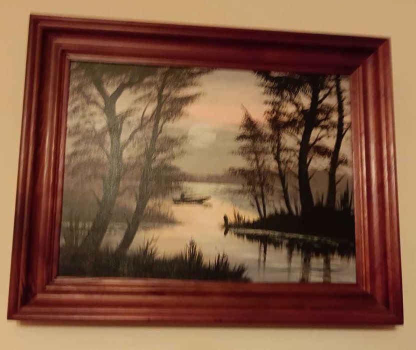 OBRAZ__Pejzaż_Nad Jeziorem o Zachodzie__Olej- Płótno__OKAZJA