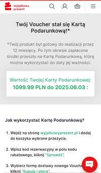 Karta podarunkowa do wyjątkowy prezent warta 1099.99 zł