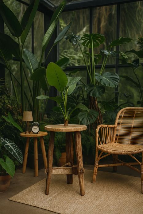 Stolik kwietnik surowe drewno egzotyczne okrągły boho wysoki boho