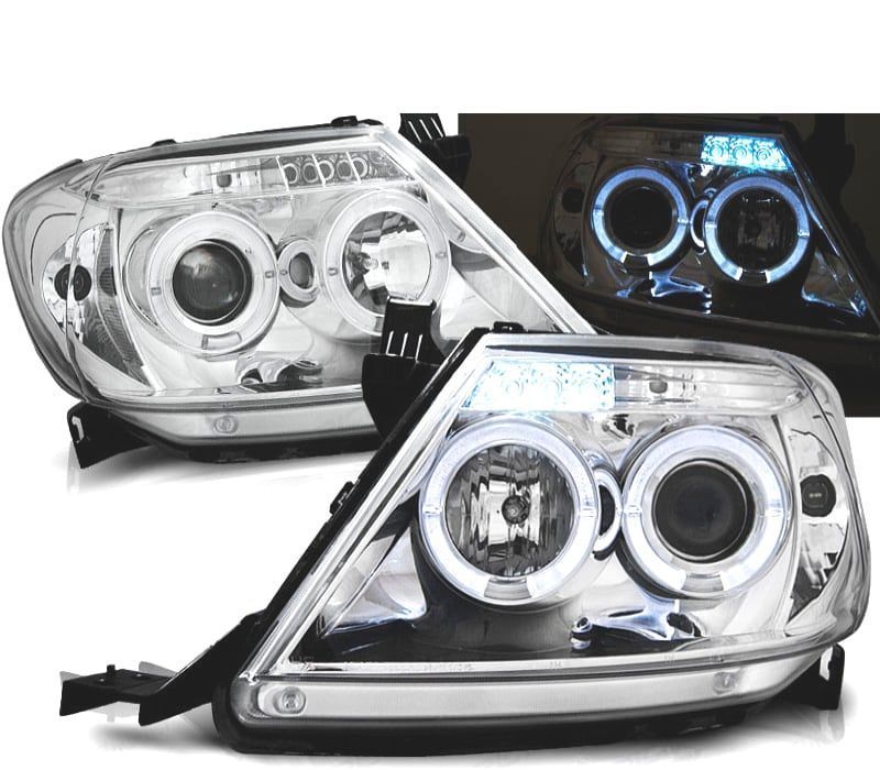 FARÓIS PARA TOYOTA HILUX 05-11 ANGEL EYES + LEDS CROMADOS