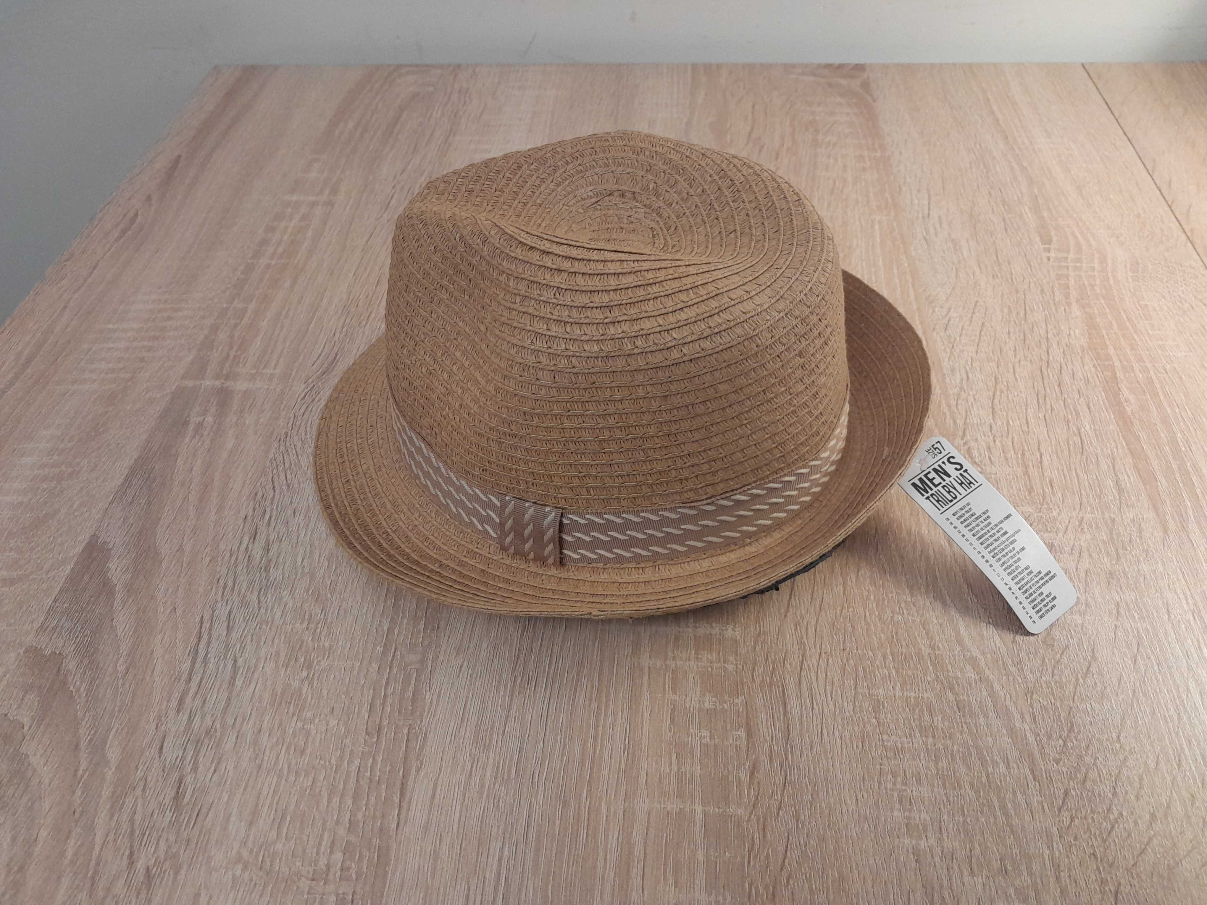 Kapelusz męski w stylu Panama, rozm. 57_ Fasion_złoty / zdobnia beżowa