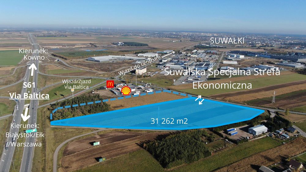 Działka 2-5 ha - handel/usługi węzeł Suwałki Południe Via Baltica