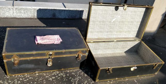 Vintage kufer podróżny footlocker trunk decoupage Long Lock