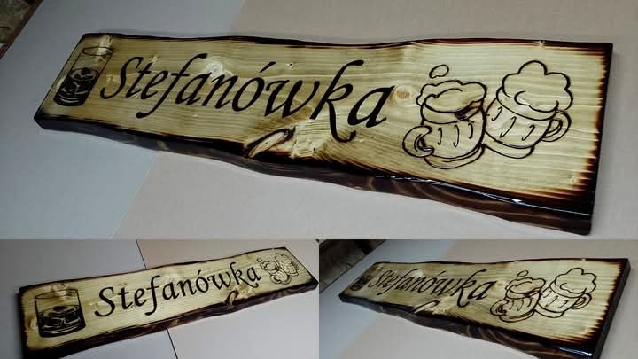 Blat z grawerowanym logo blaty z drewna szyld drewniany na wymiar