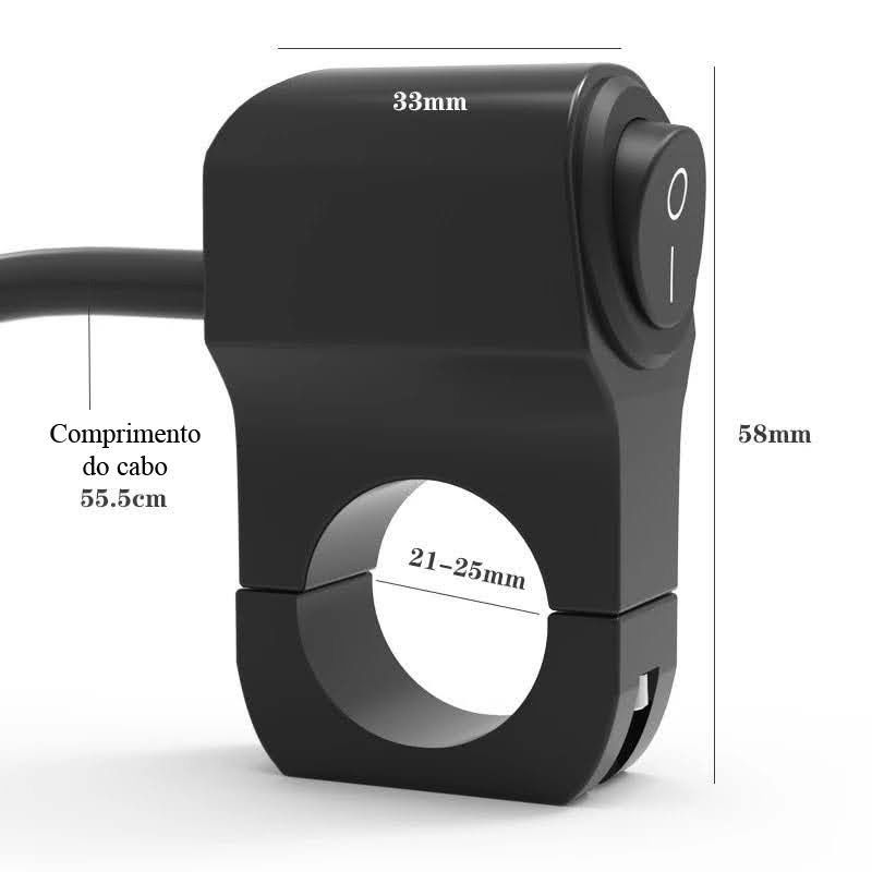Interruptor alumínio 3 posições - I, II e Off moto
