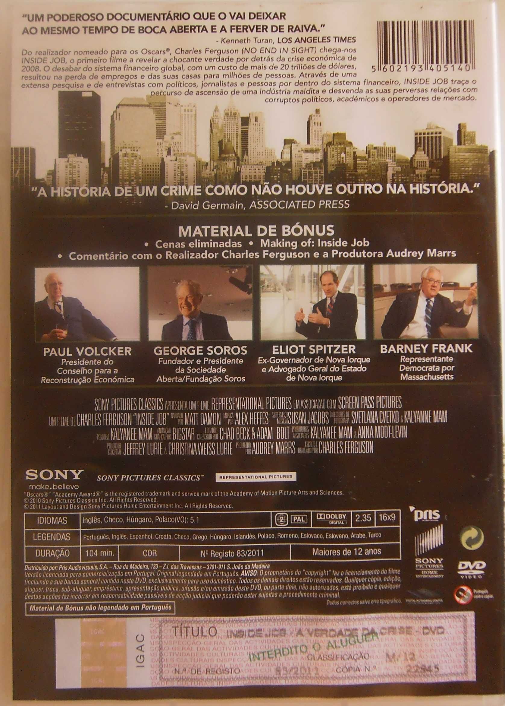 DVD Filme Inside Job - Vencedor do Melhor Documentário Óscares 2011