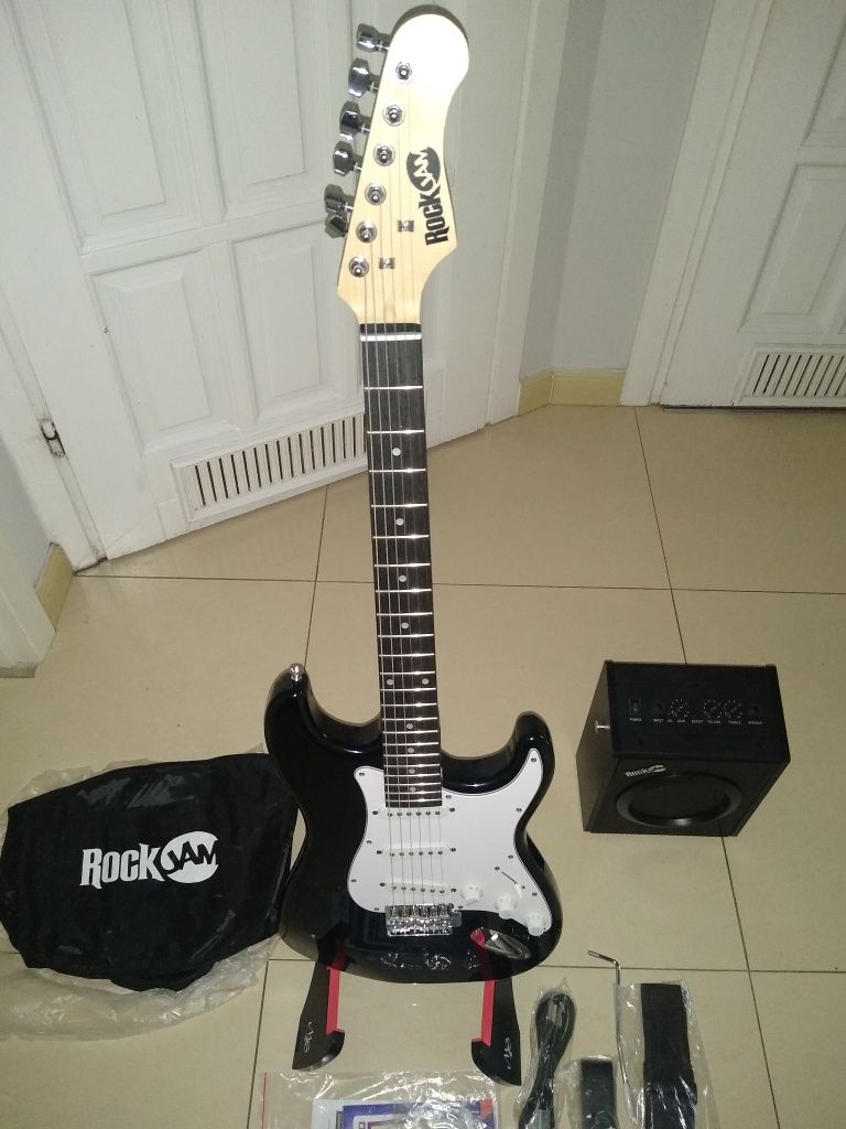 Gitara Elektryczna RockJam RJEG02-SK-BK Wzmacniacz Zestaw