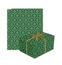 Papier prezentowy, złoty ornament, zielony, 70x200cm