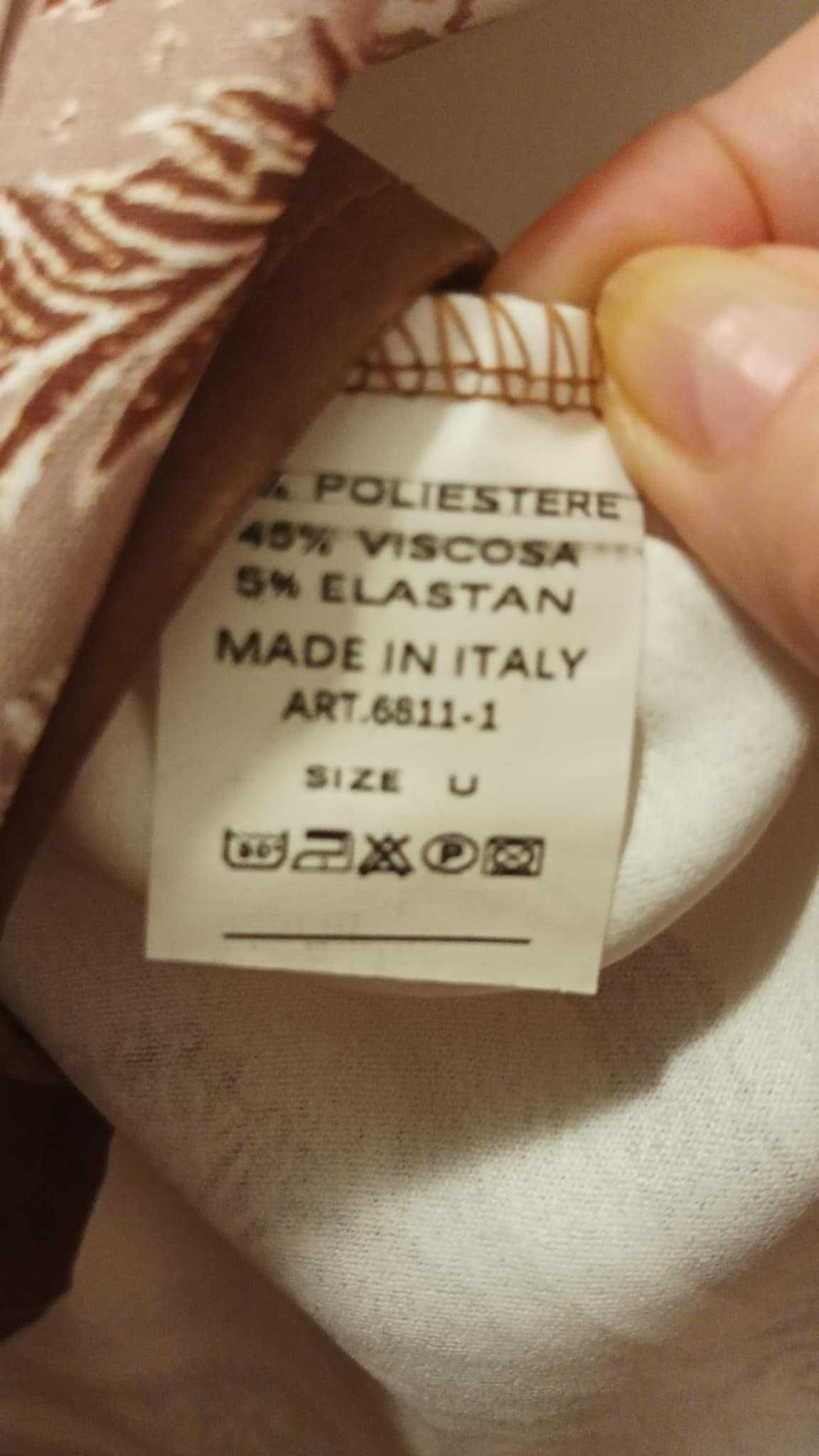 Komplet damski bluzka i spodnie we wzory, beż.