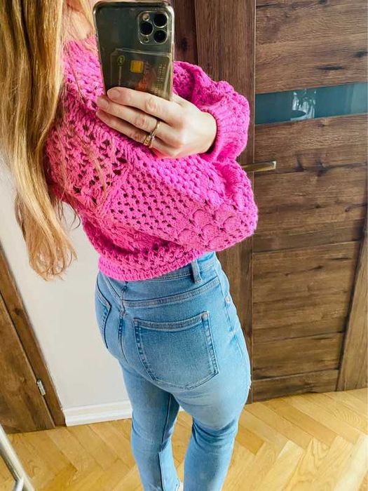 Sweter ZARA różowy ażurowy r. 36