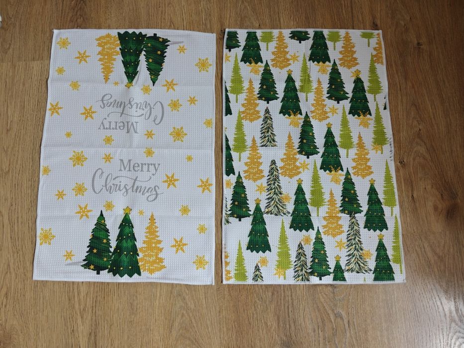 2 ręczniki kuchenne ścierki wafel choinki