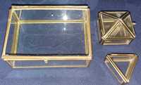 3 caixinhas de vidro e metal - caixas guarda jóias