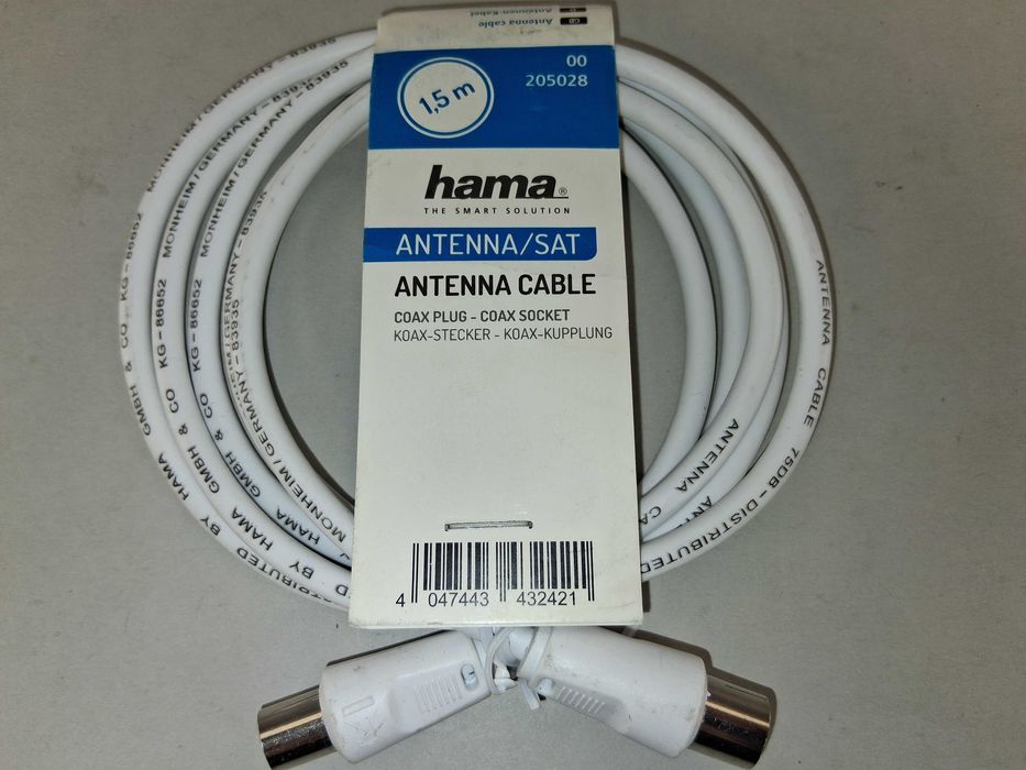 N105 Kabel Antenowy Hama Wysokiej Jakości 1.5 Metra Biały