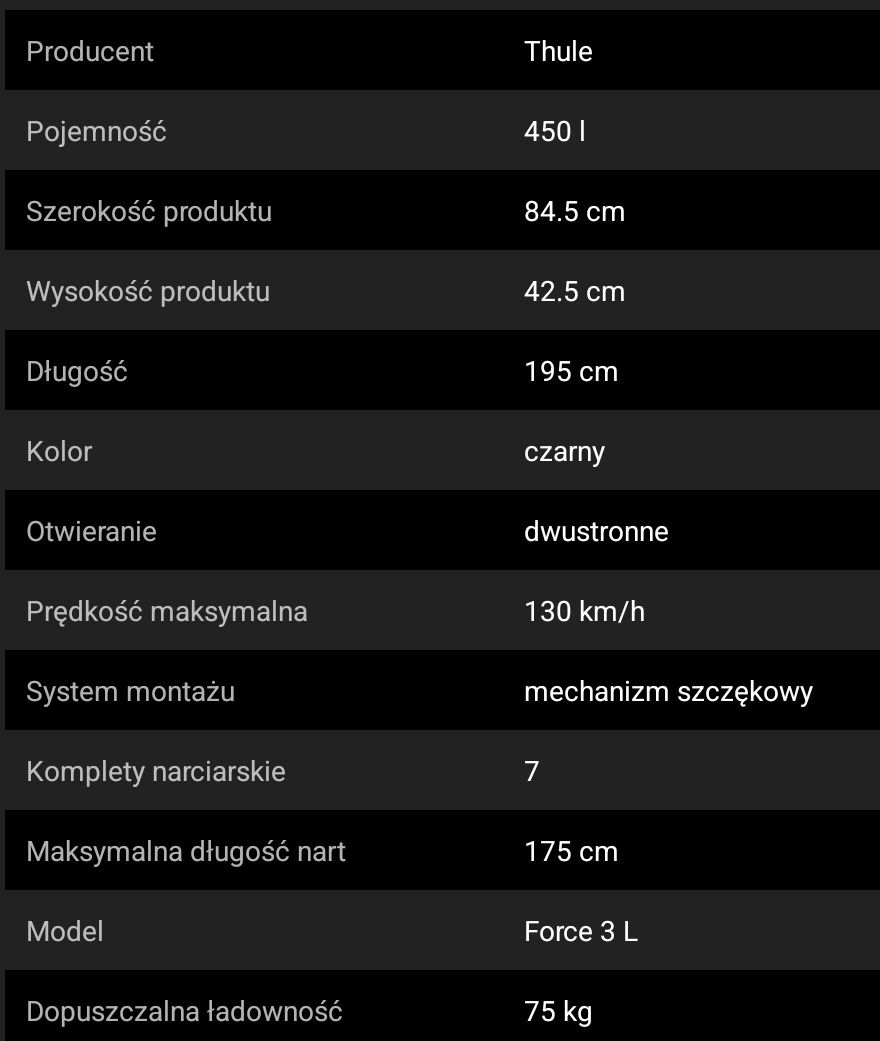 Bagażnik box dachowy Thule Force 3 L – wynajem Katowice / Zabrze i ok