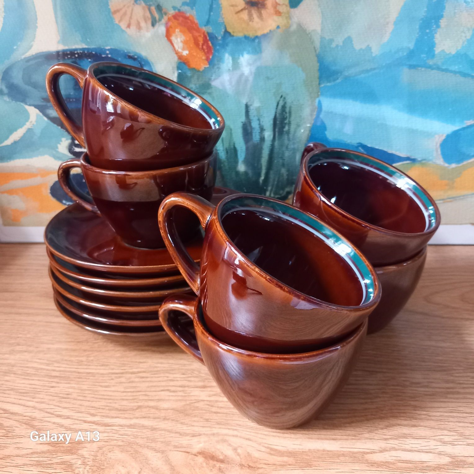 Pruszków porcelit filizanki z talerzykami.  Ceramika PRL.