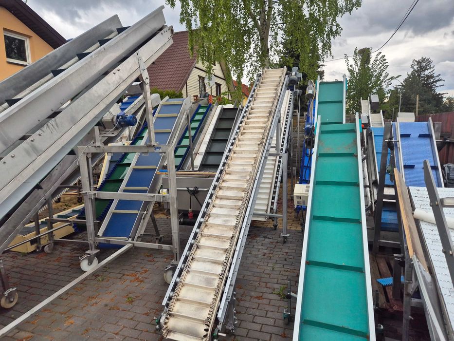 Przenośnik taśmowy  skosny łukowy zabieraki transporter stól  podajnik
