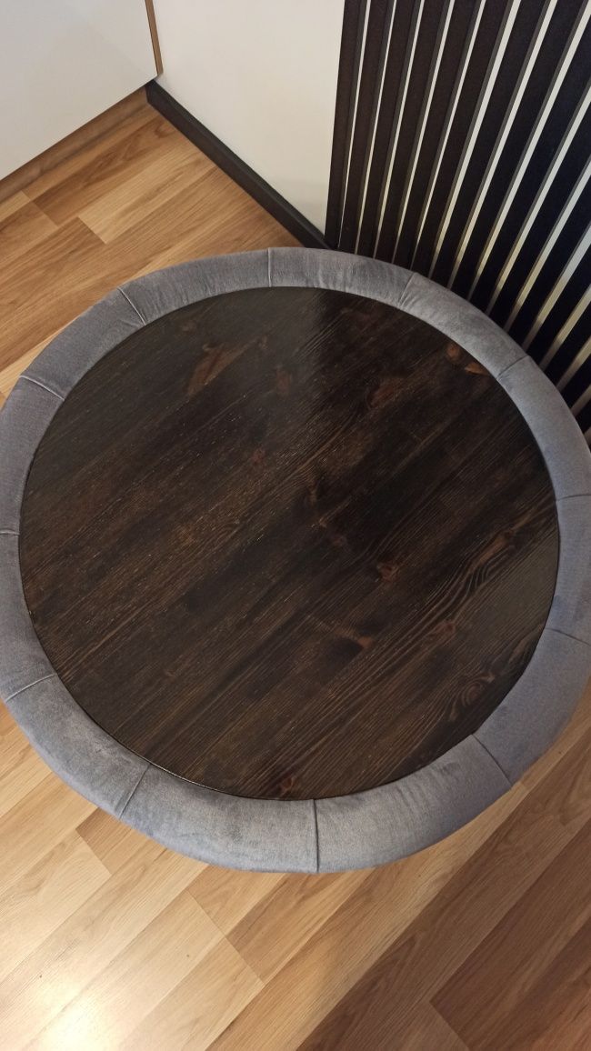 Pufa stolik kawowy 84cmx46cm okrągły tapicerowany pikowany szary