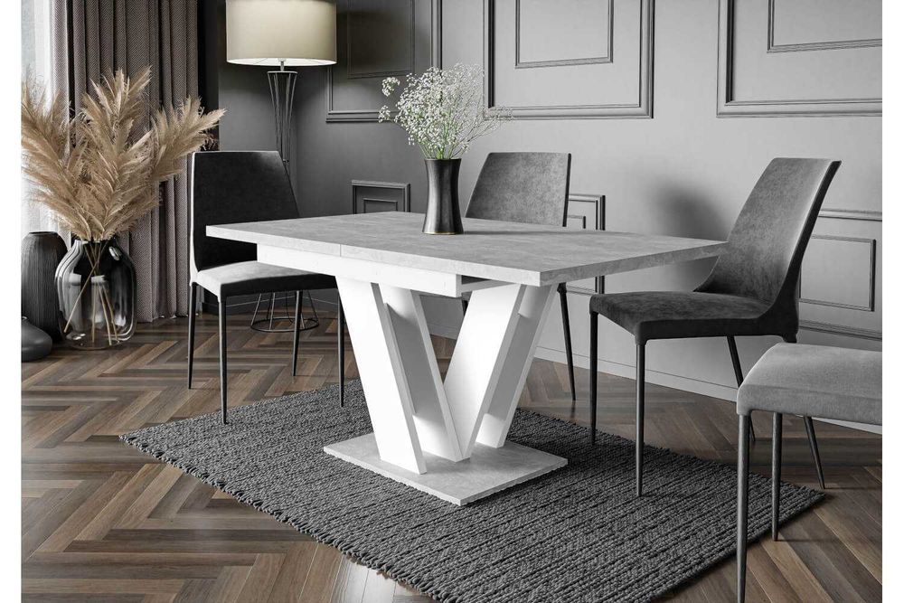 Stół matowy rozkładany 120-160 cm biały mat beton do salonu