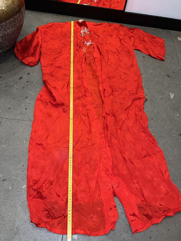 Długie/maxi czerwone kimono/narzutka haftowane