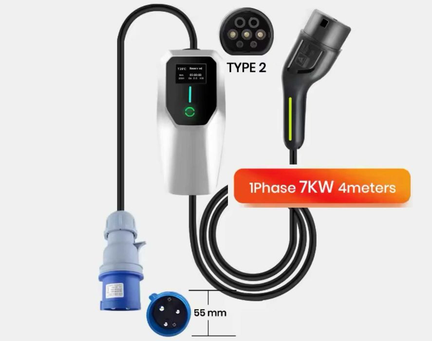 Carregador Portátil 3.5 - 7 - 11 kw - 16/ 32A -Tipo 2 - Eletricos