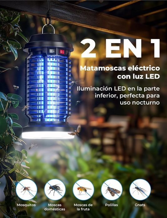 Lampa Owadobójcza Ogrodowa 2w1 Na Komary UV 4200V 15W IPX4