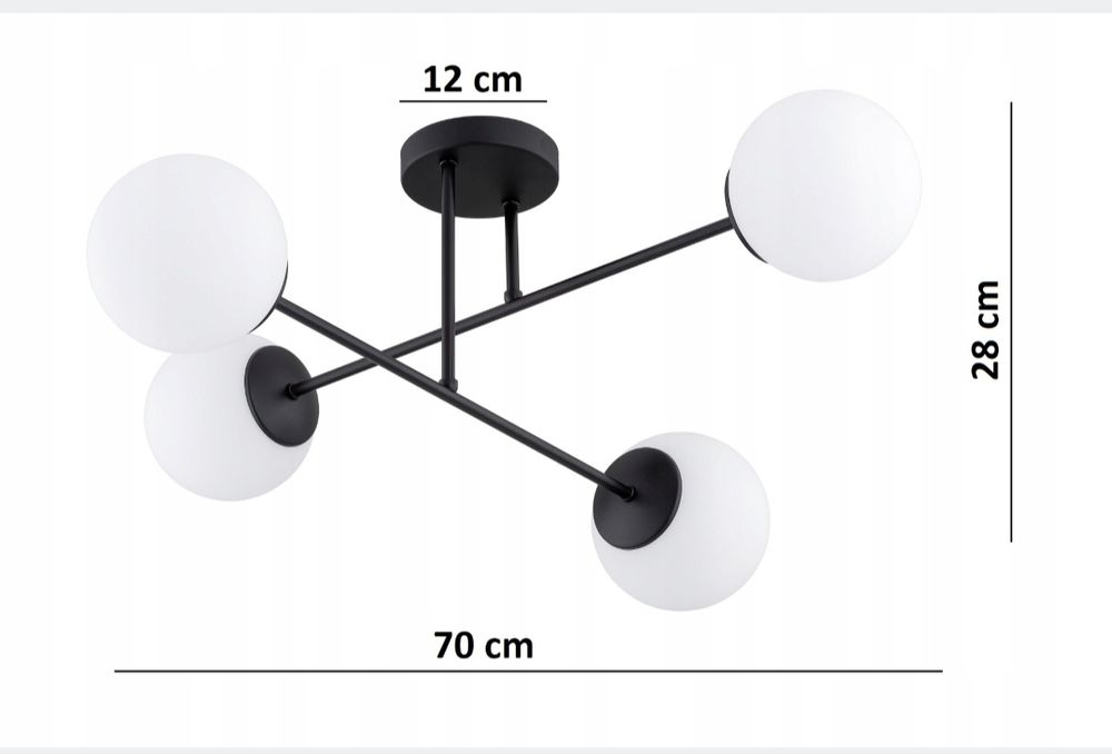 Lampa Sufitowa Żyrandol Czarna 4 Białe Kule Kule