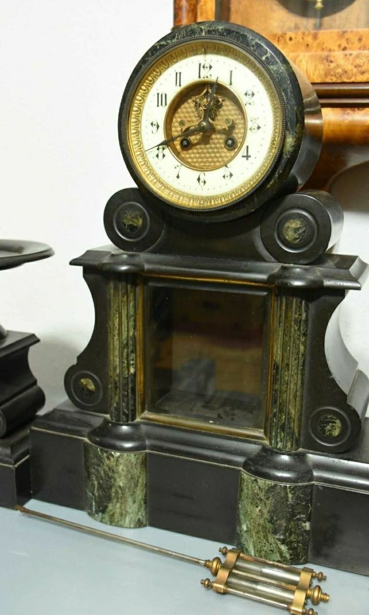 Piękny z kamienia zegar kominkowy stojący Brocot Francja XIXw.