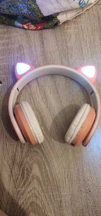 Słuchawki różowe uszy kota bezprzewodowe bluetooth nauszne dla dziecka