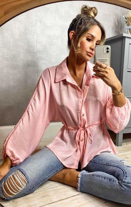 Блузка шовк шифон персикова рожева