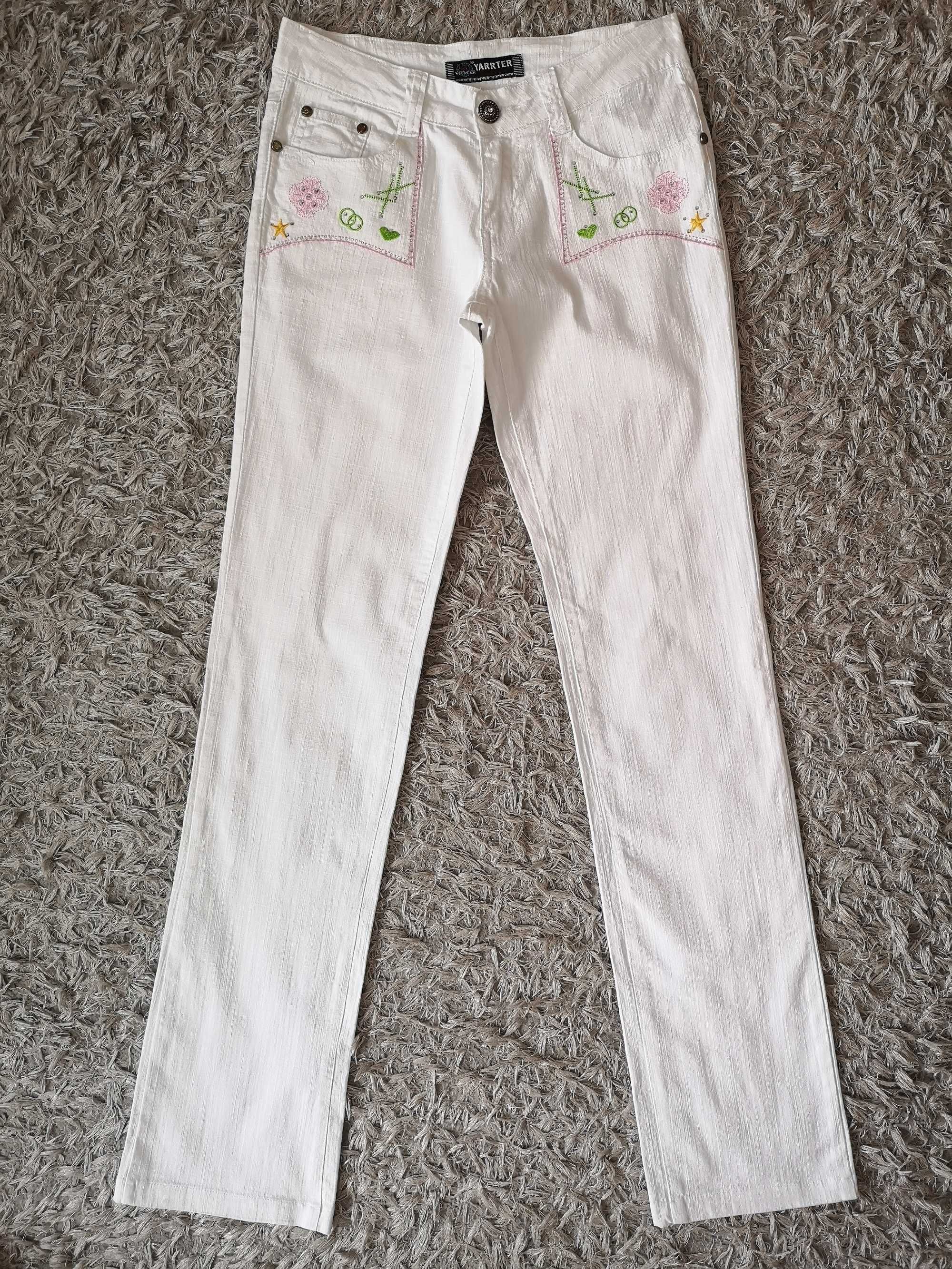 Spodnie damskie młodzieżowe bawełniane z haftem na lato r.36-38