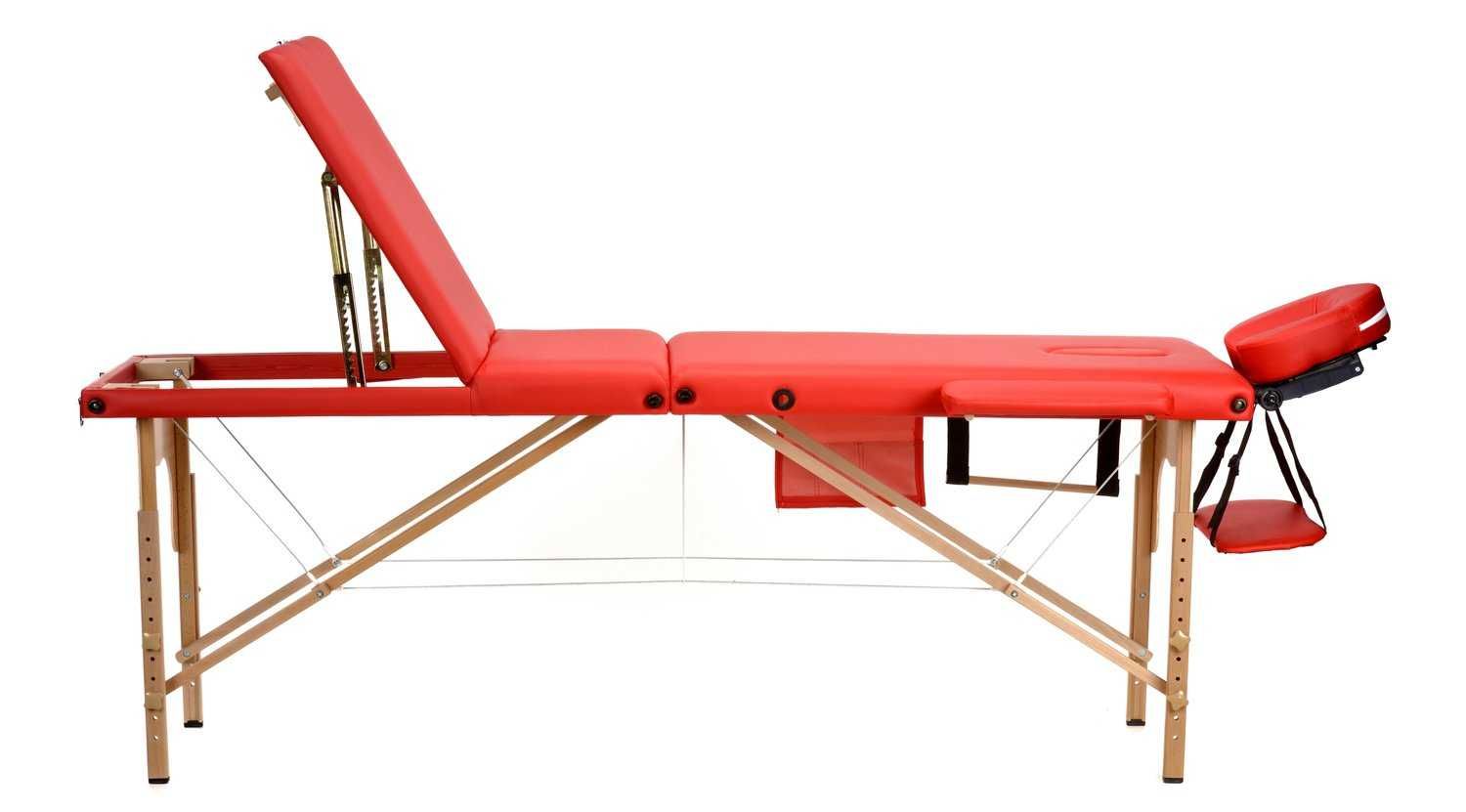 Stół, łóżko do masażu 3-segmentowe drewniane czerwony