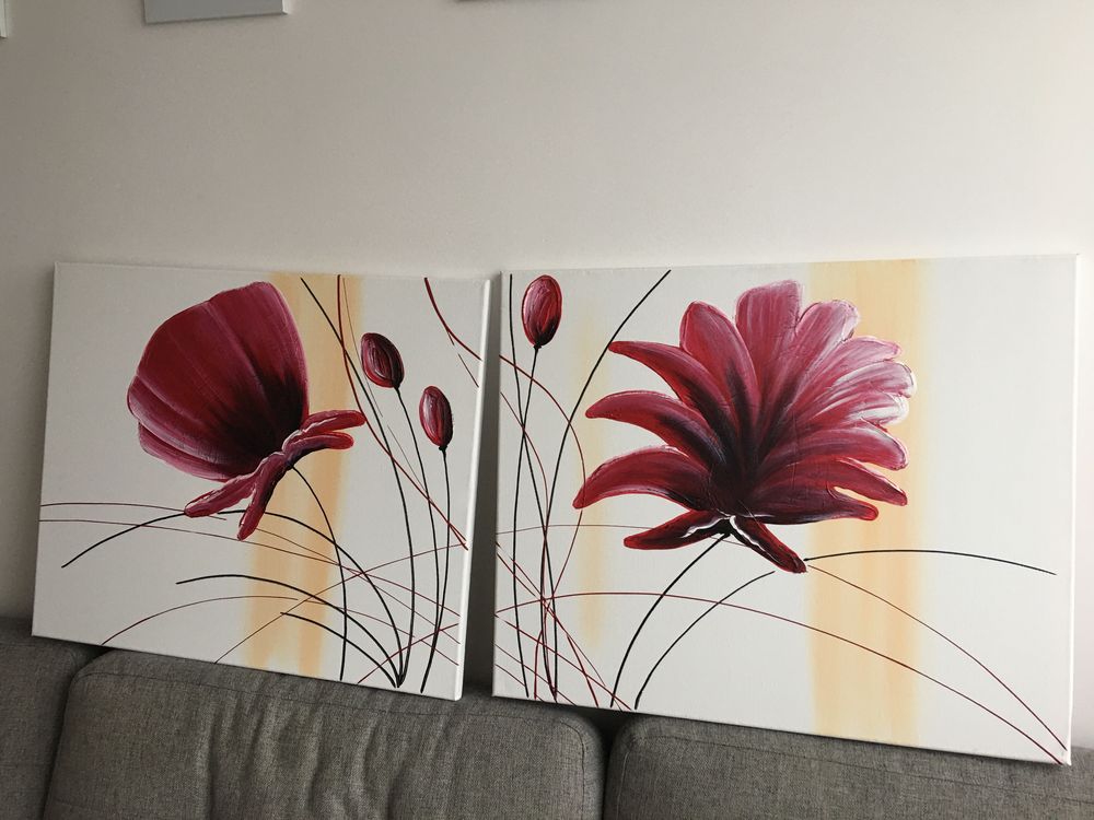 Obraz na płótnie malowany ręcznie kwiaty