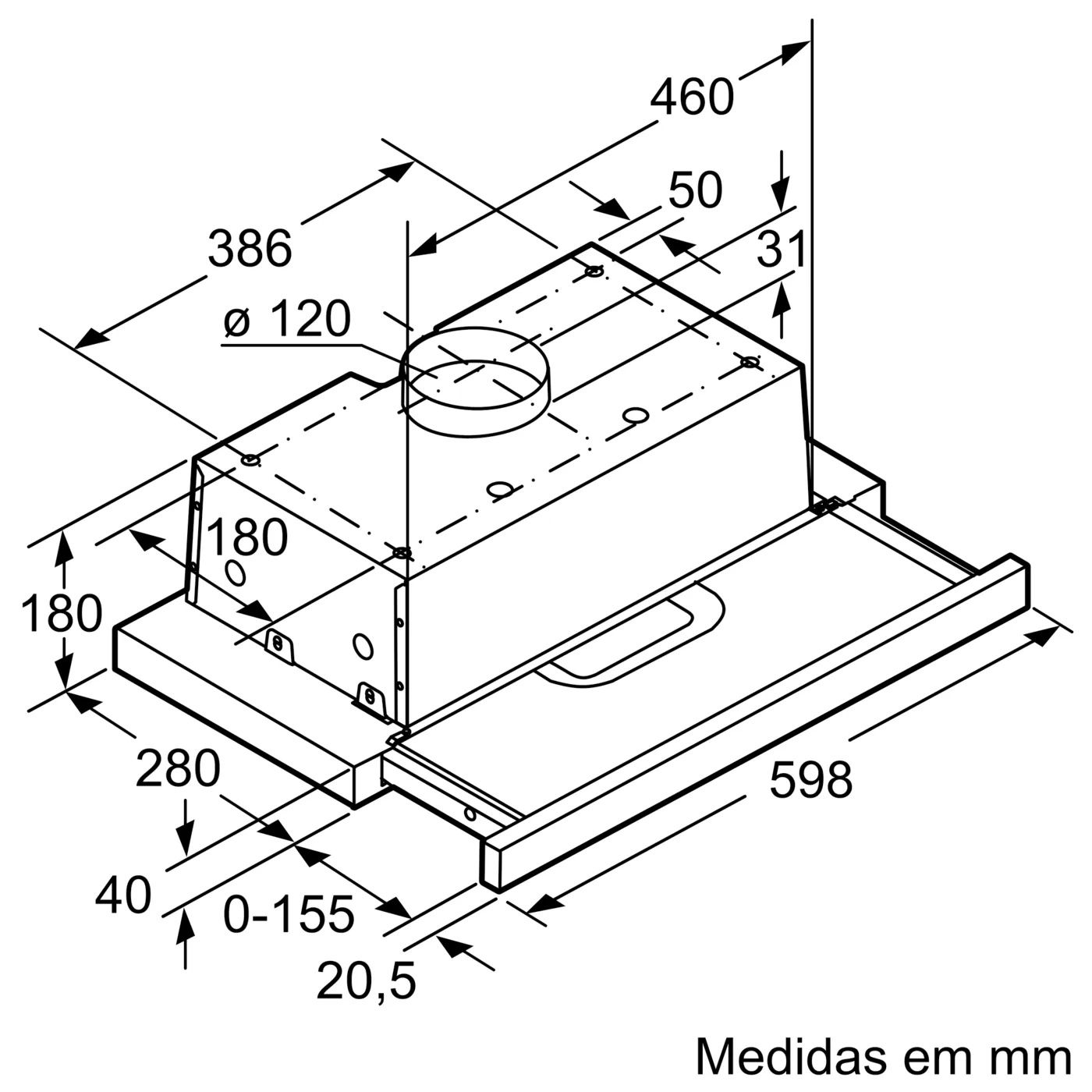 BALAY - Exaustor telescópico ENCASTRE - 368 m3/h - 60 cm