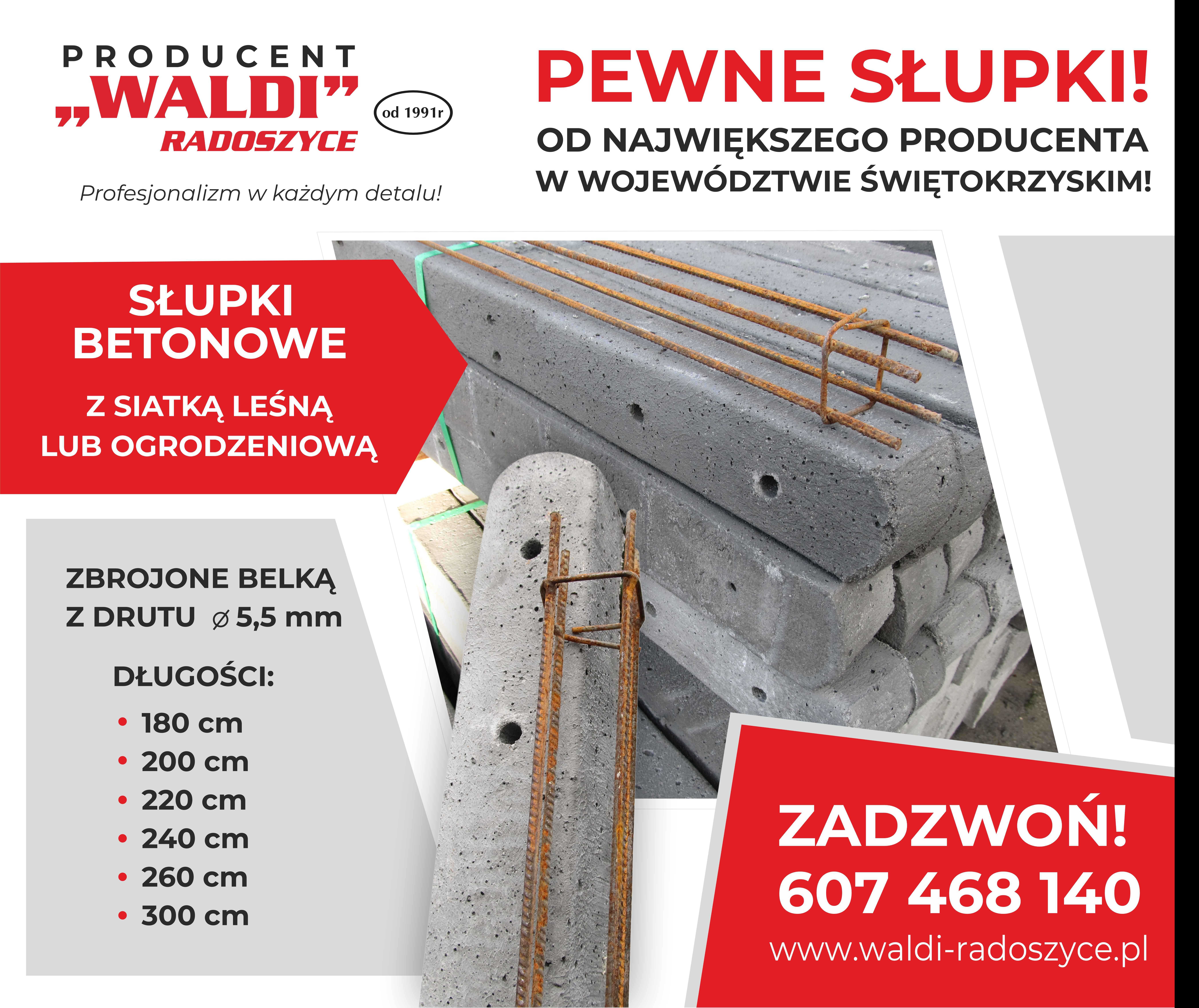 Słupki Betonowe dł w cm 180,200,220,240,260,300, WALDI +rozładunek HDS