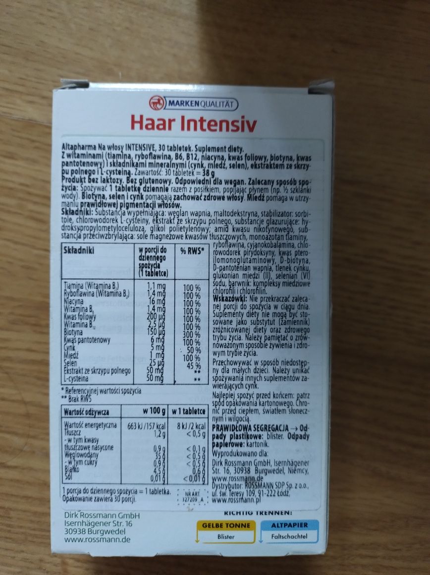 Suplement diety - Altapharma na włosy - 90 tabletek