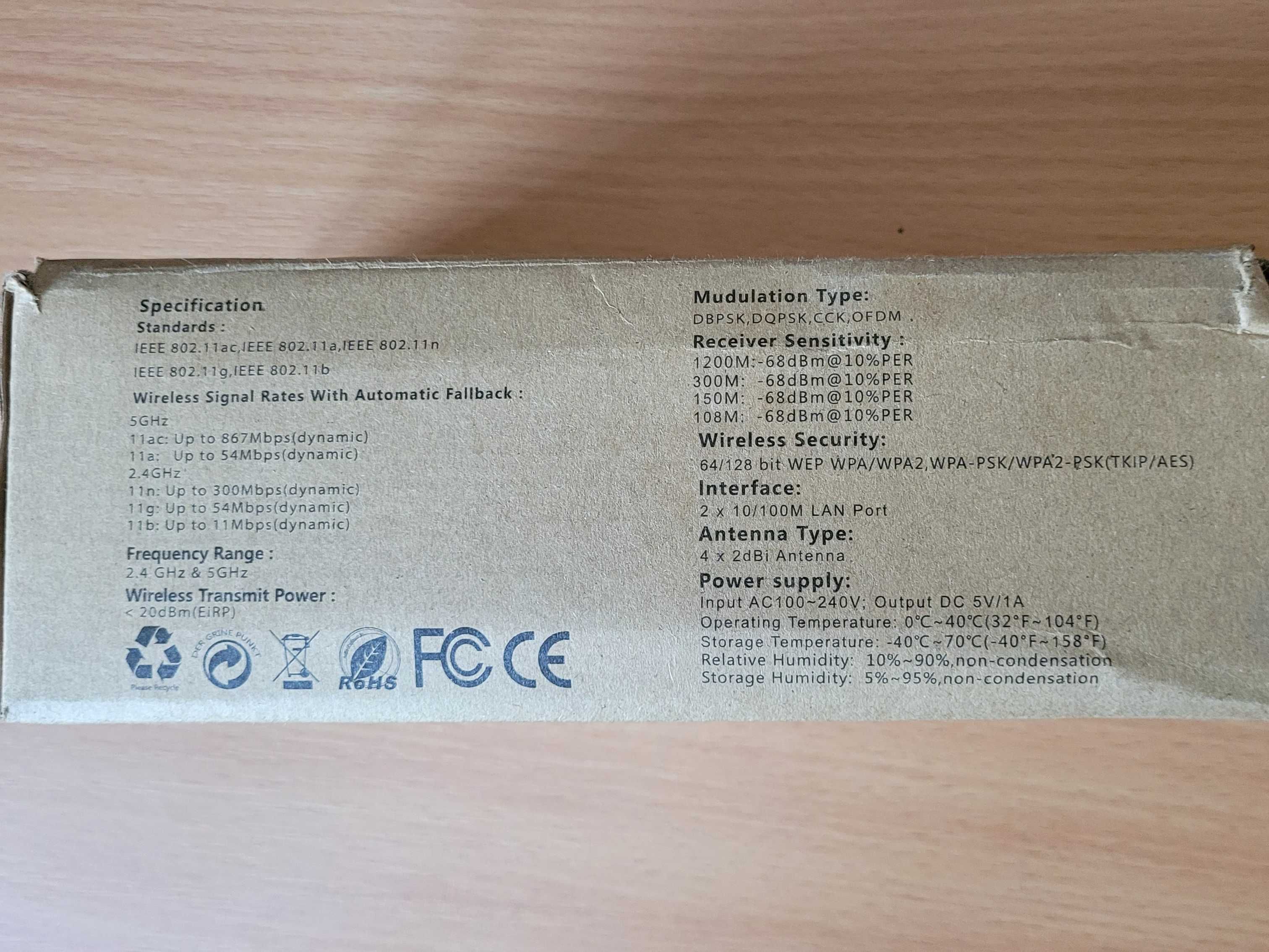 Wzmacniacz sygnału Wi-Fi 1200Mbps z antenami i trzema trybami pracy