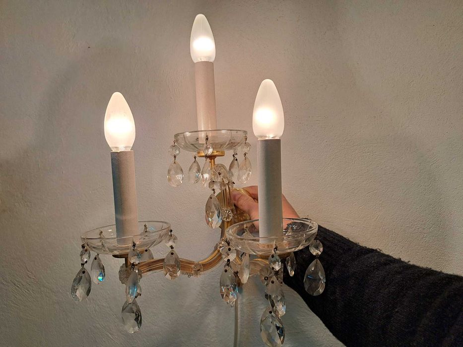 Kinkiet mosiężny kryształowy Maria Teresa 3-ramienny okrągły szyld