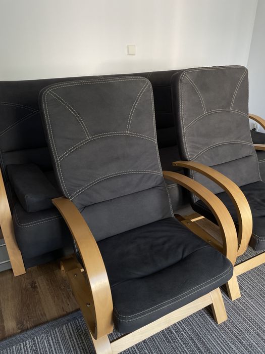 Wersalka dwa fotele fińskie finka grafit sofa rozkładana zestaw wypocz