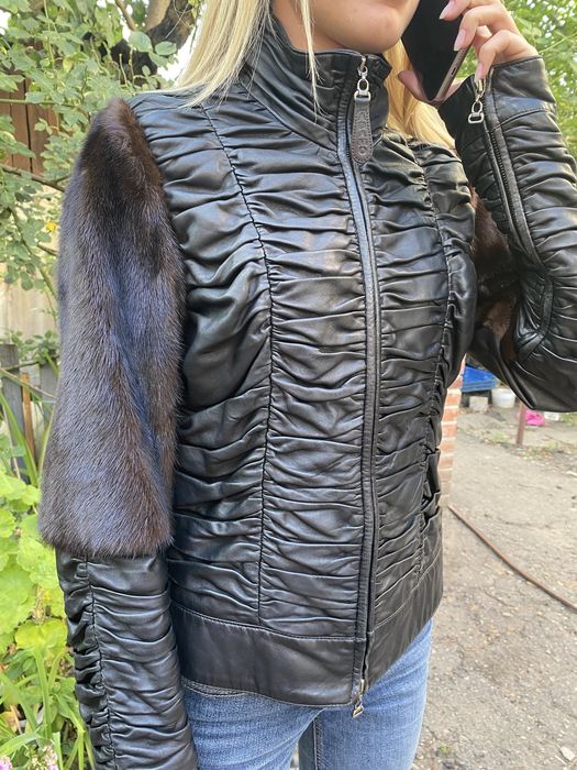 ADAMO кожаная куртка с норковыми рукавами