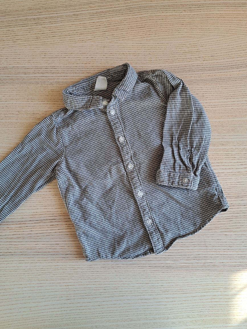 Koszula h&m 86 80 92 pepitka wzór długi rękaw szara elegancka wizytowa