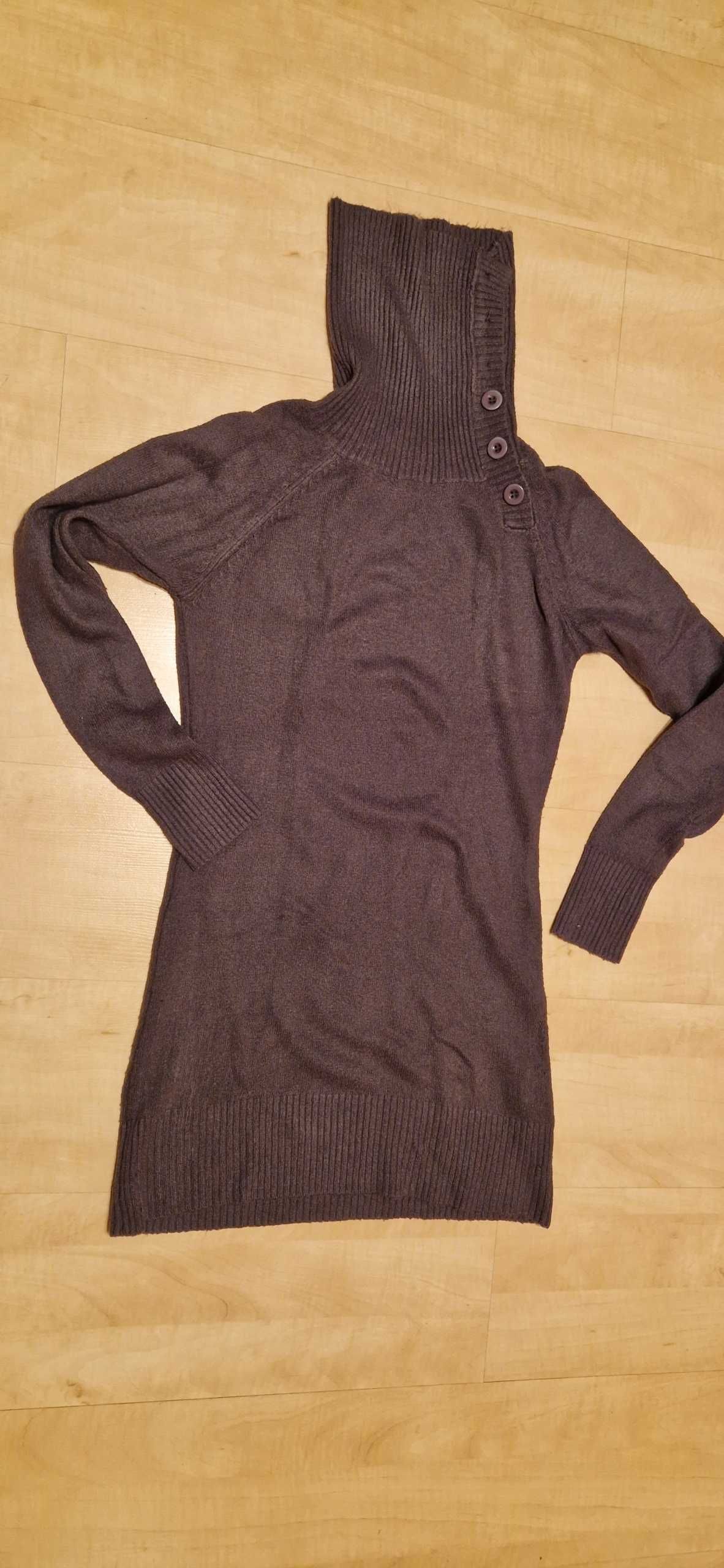 szary ciepły sweter tunika z golfem xs/34