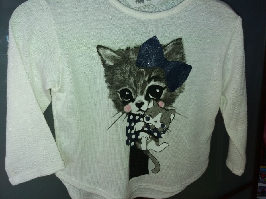 Sweter sweterek z kotkiem h&m